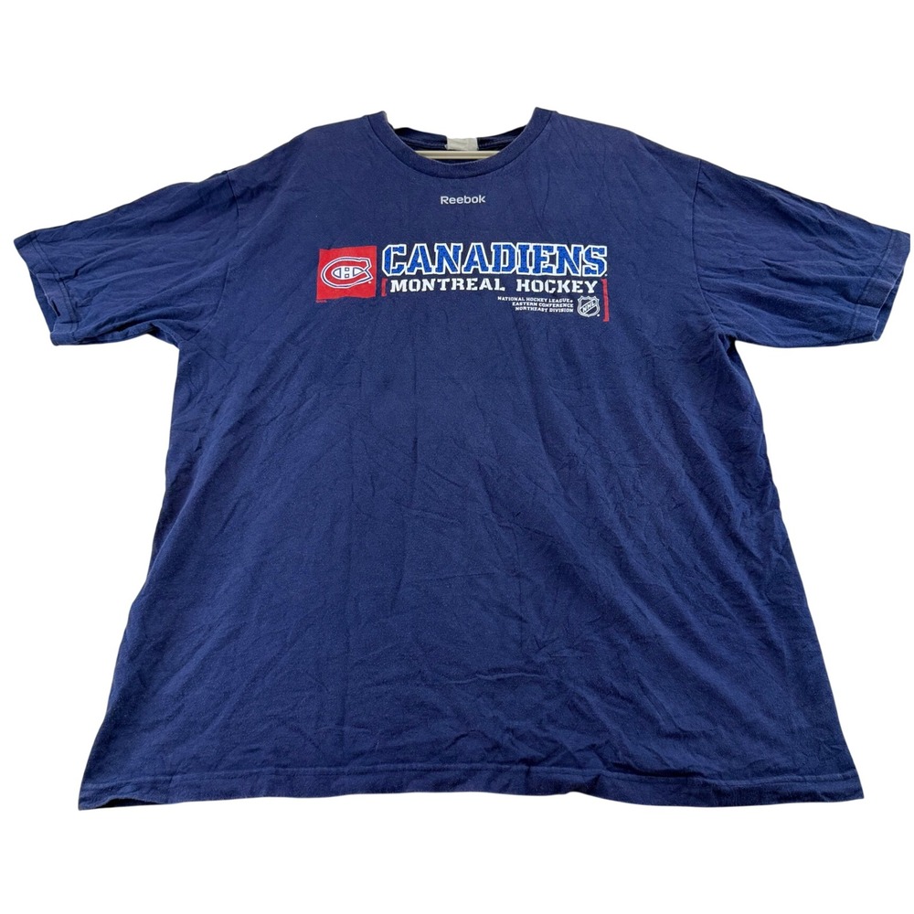 Reebok T-Shirt Mens XL Blue Canadiens Montreal Hockey NHL Graphic Short Sleeve